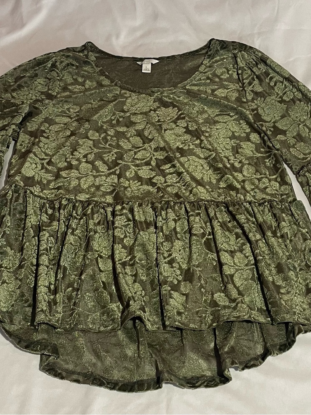 Cato Olive Green Floral Lace Peplum Tunic